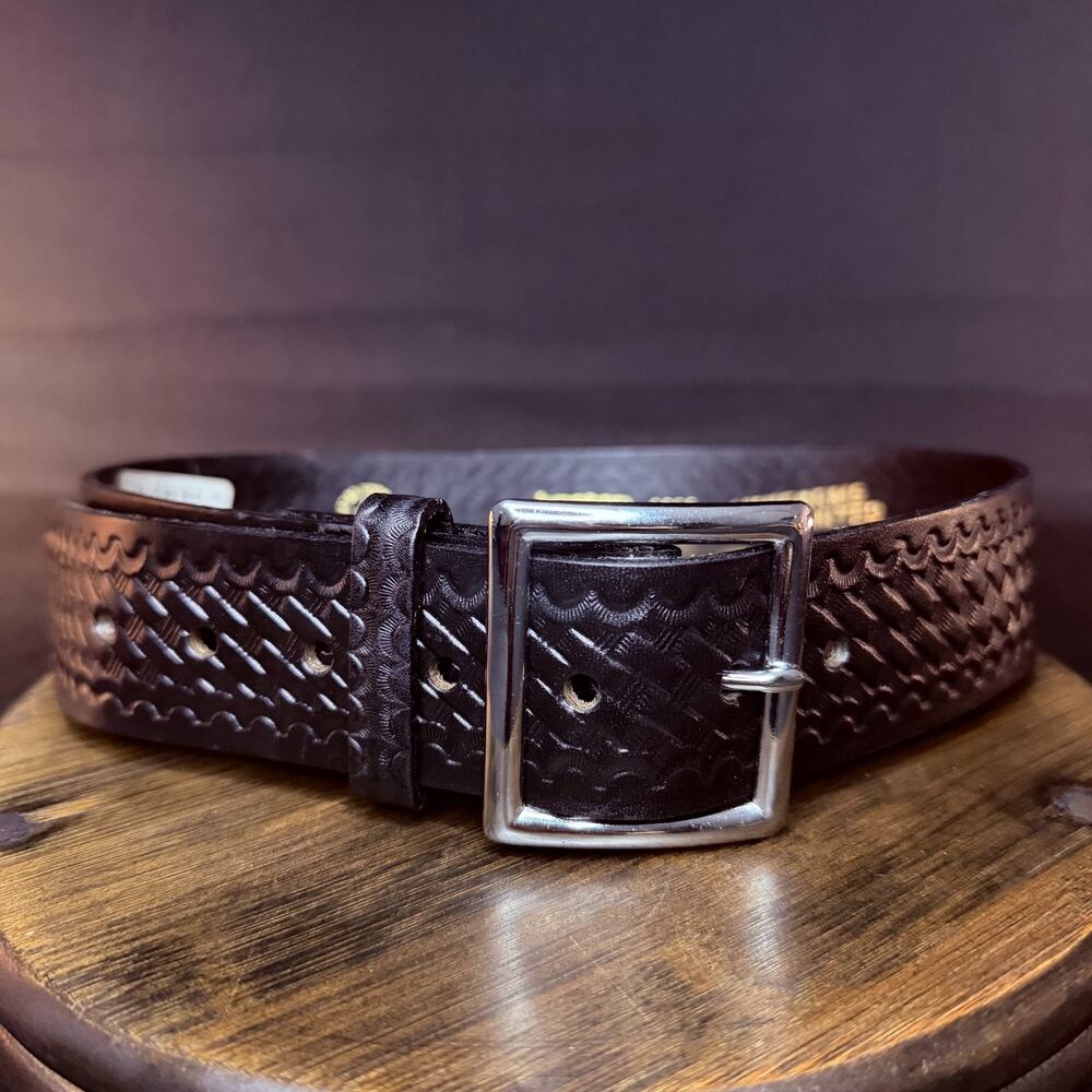 Boston Leather Uniform Work Belt Size 28" Basketweave Black 1.75" Leather 6605